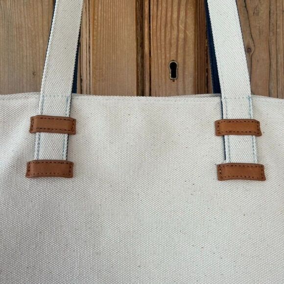 Keep Collective Canvas Purse Cream Navy Blue Color Block Shoulder Tote Bag Boho - Picture 8 of 14
